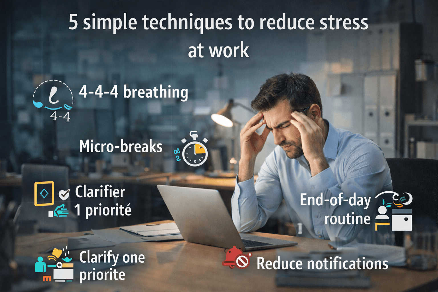 5 techniques simples pour réduire le stress au travail - Bien-être